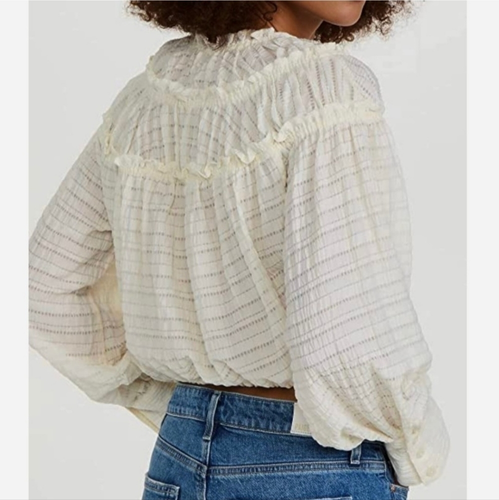 Nwt FREE PEOPLE CROP LONG SLEEVE BLOUSE Size M - Picture 2 of 8